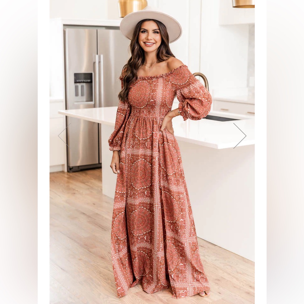 Pink Lily Off The Shoulder Printed Maxi Dress